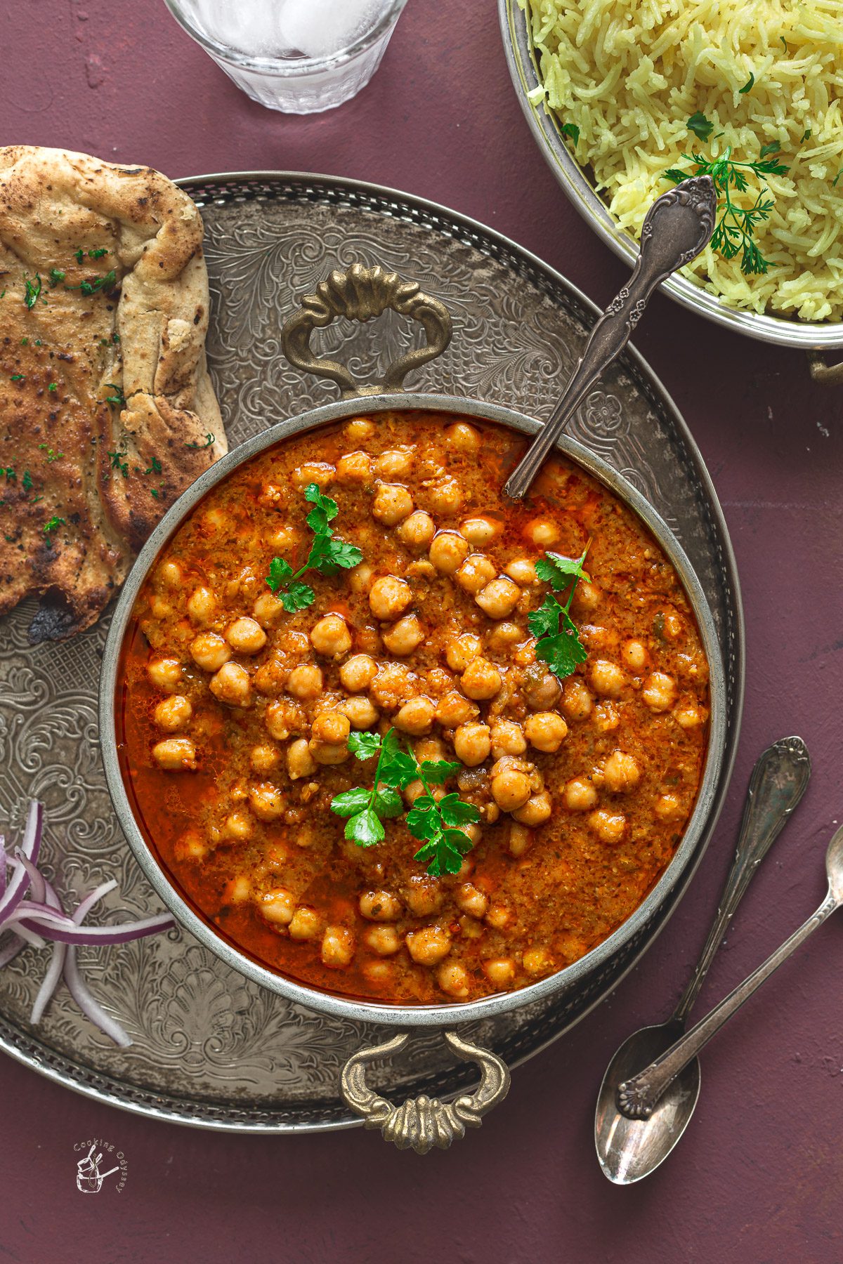 A bowl of chana masala ready for a tiffin meal
